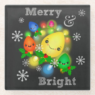 Vintage Retro Kawaii Weihnachtsbeleuchtung Glasuntersetzer