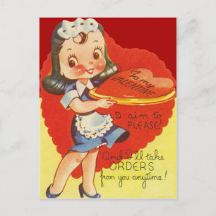Vintage Retro Kellnerinvalentine-Karte Feiertagspostkarte