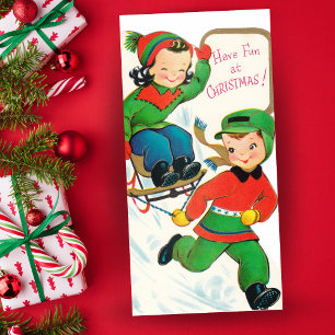 Vintage Retro Kinder Schlittenfahren Weihnachten n