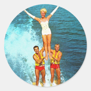 Vintage Retro Kitsch Frauen Dells Wasserskiläufer Runder Aufkleber