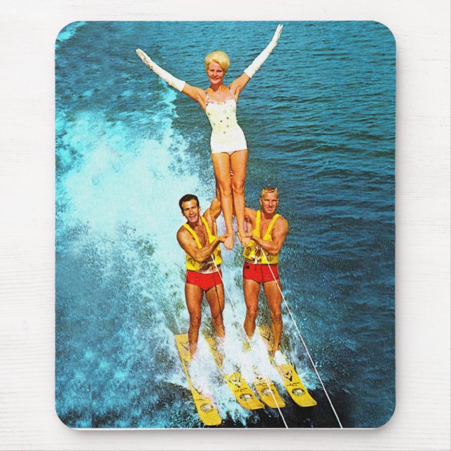 Vintage Retro Kitsch-Frauen-Tal-WasserSkiers Mousepad (Vorne)