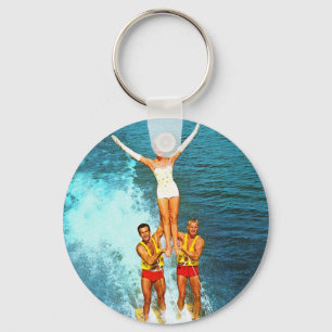 Vintage Retro Kitsch-Frauen-Tal-WasserSkiers Schlüsselanhänger