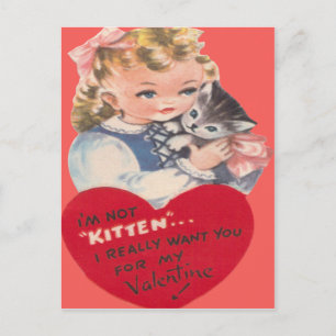 Vintage Retro Kleines Mädchen & Kätzchen Valentins Feiertagspostkarte