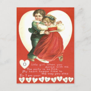 Vintage Retro Kleinkinder tanzen Valentinskarte Feiertagspostkarte