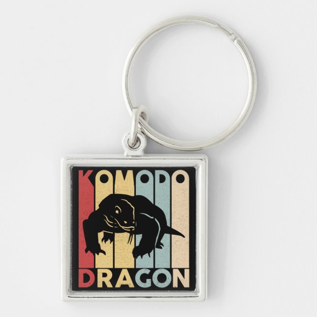 Vintage Retro Komodo Dragon Silhouette Schlüsselanhänger (Vorne)