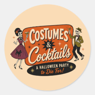 Vintage Retro Kostüme & Cocktails Halloween-Party Runder Aufkleber