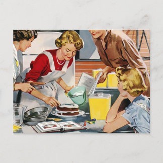Vintage Retro Ladys machen einen Kuchen Postkarte