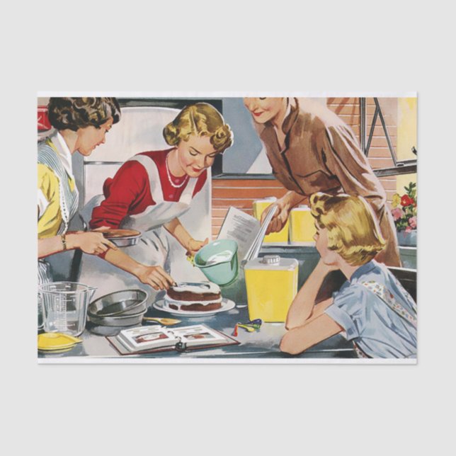 Vintage Retro Ladys machen einen Kuchen Seidenpapier (Vorderseite)