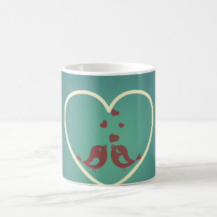 Vintage Retro Love Vögel Herz Aquamarin BlueTürk Kaffeetasse