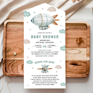 Vintage Retro Luftschiff Süßes Blimp Baby Shower All In One Einladung