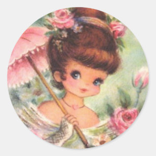 Vintage Retro Mädchen Floral Runder Aufkleber