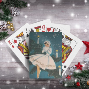 Vintage Retro-Mädchen in Weiß zu Weihnachten Spielkarten