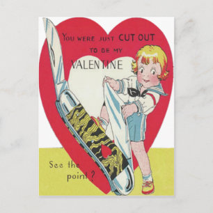 Vintage Retro Mädchen mit Messer Valentinstagskart Feiertagspostkarte