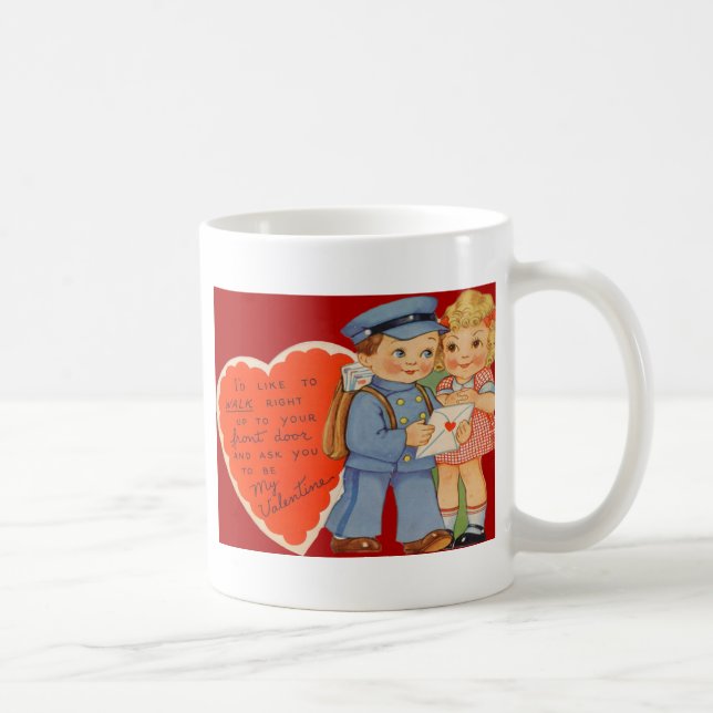Vintage Retro Mailman Mailing Valentine Card Kaffeetasse (Rechts)
