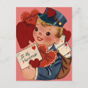 Vintage Retro Mailman Valentine Card Feiertagspostkarte
