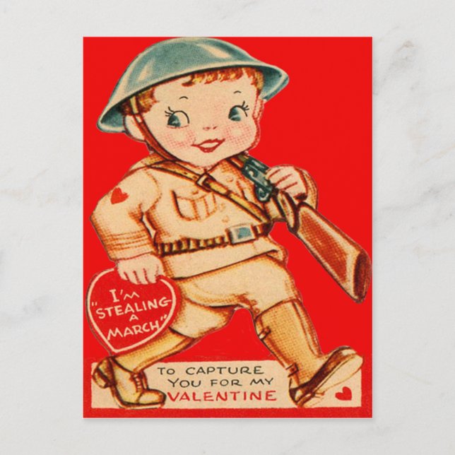 Vintage Retro marschierende Soldatvalentine-Karte Feiertagspostkarte (Vorderseite)