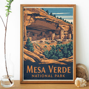 Vintage Retro Mesa Verde Nationalparkreise Poster