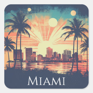 Vintage Retro Miami Florida Sonnenaufgang Reise Quadratischer Aufkleber