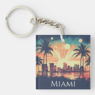 Vintage Retro Miami Florida Sonnenaufgang Reise Schlüsselanhänger