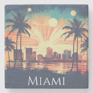 Vintage Retro Miami Florida Sonnenaufgang Reise Steinuntersetzer