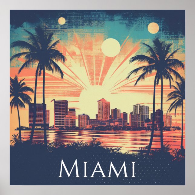 Vintage Retro Miami Florida Sunrise Travel  Poster (Vorne)