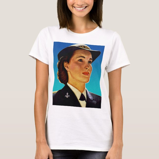 Vintage Retro Militärfrauen-Wellen-Marine T-Shirt (Vorderseite)