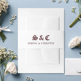 Vintage Retro Minimalist Burgundy White Wedding Einladungsbanderole