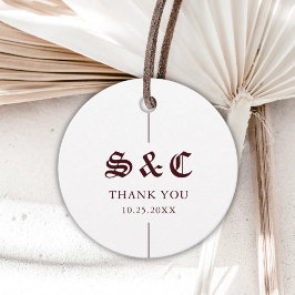 Vintage Retro Minimalist Burgundy White Wedding Geschenkanhänger