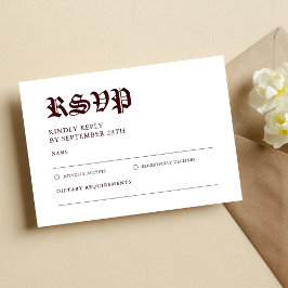 Vintage Retro Minimalist Burgundy White Wedding RSVP Karte