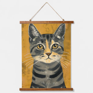 Vintage Retro minimalist Katzenporträt Wandteppich Mit Holzrahmen