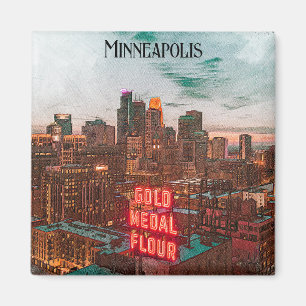 Vintage Retro Minneapolis Minnesota Reise Skyline Magnet