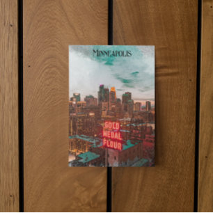 Vintage Retro Minneapolis Minnesota Reise Skyline Postkarte