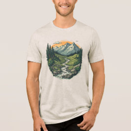 Vintage Retro Mountain Landscape Hiking Nature Tri-Blend Shirt
