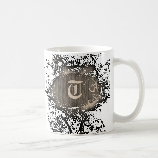 Vintage Retro-Muster Monogramm T Kaffeetasse (Rechts)