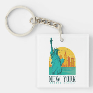 Vintage Retro New Yorker Skyline Schlüsselanhänger