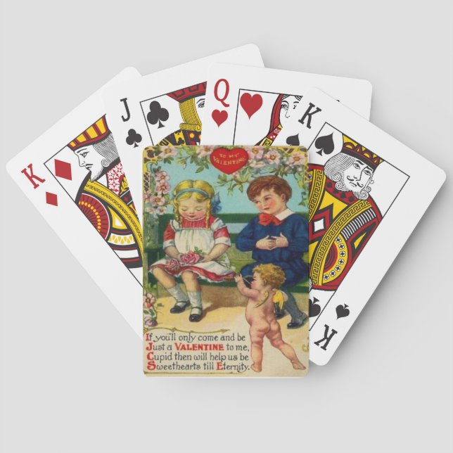 Vintage Retro Niedliche Couple Cupid Valentinkarte Spielkarten (Rückseite)