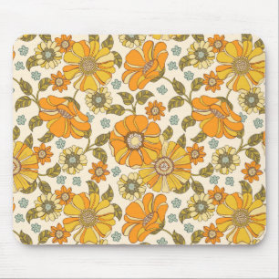 Vintage Retro-Orangen-Blumenmuster Mousepad
