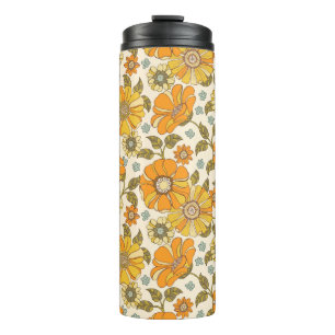 Vintage Retro-Orangen-Blumenmuster Thermosbecher