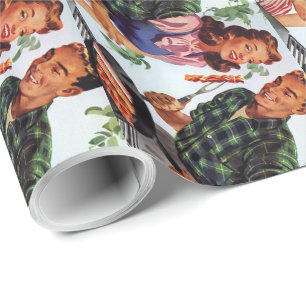 Vintage Retro Paar BBQ Geschenkpapier