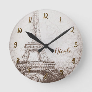 Vintage Retro Paris Eiffel Tower Runde Wanduhr