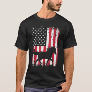 Vintage Retro Pferd Tier Amerikanische Flagge Graf T-Shirt