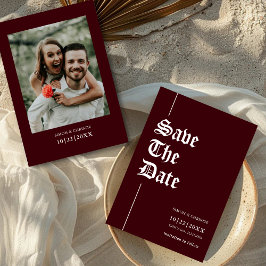 Vintage Retro Photo Burgundy Wedding Save The Date