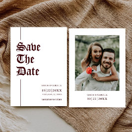 Vintage Retro Photo Burgundy White Wedding Save The Date
