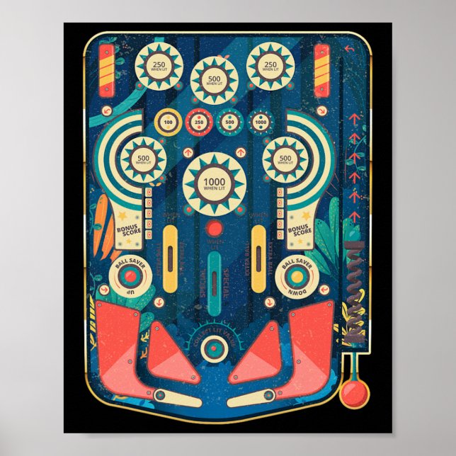 Vintage Retro Pinll Arcade Spielmaschine Poster (Vorne)