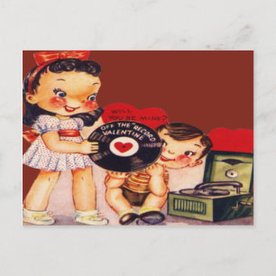 Vintage Retro Plattenspieler Valentinskarte Feiertagspostkarte