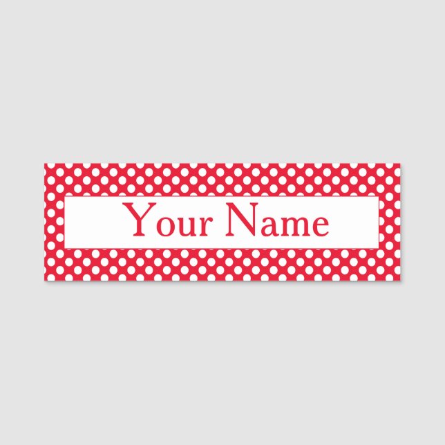 Vintage Retro Polka Dots rot und weiß Namensschild (Vorderseite)