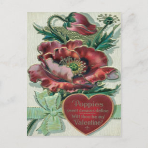Vintage Retro Poppy Pflanze Valentinkarte Feiertagspostkarte