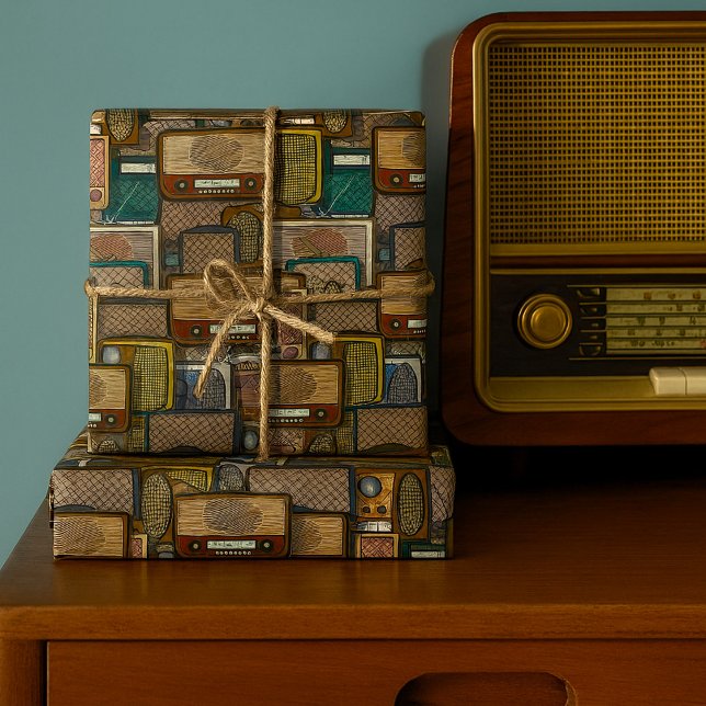 Vintage Retro Radio Mittelalterliche Antiquität Geschenkpapier (Von Creator hochgeladen)