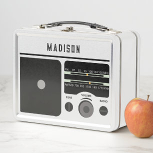 Vintage Retro Radio Personalisierter Name Metall Brotdose