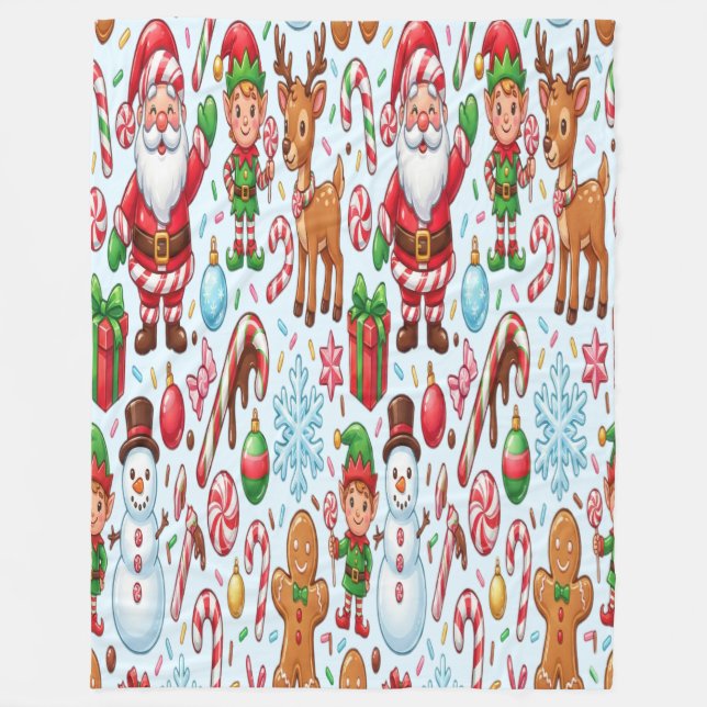 Vintage Retro Red Candy Cane Wonderland Christmas Fleecedecke (Vorderseite)